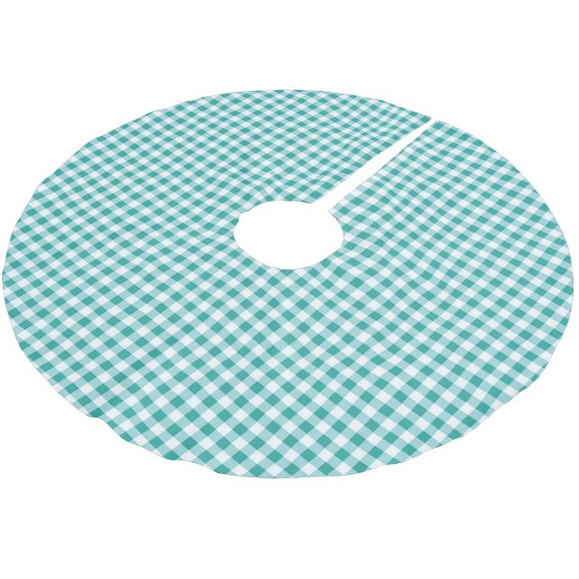 Jupon De Sapin En Polyester Brossé Gingham de Noël Bleu Vert Blanc (Angle)