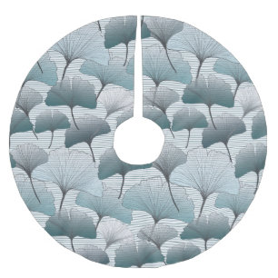 Jupon De Sapin En Polyester Brossé Gingko biloba, motif bleu sans soudure.