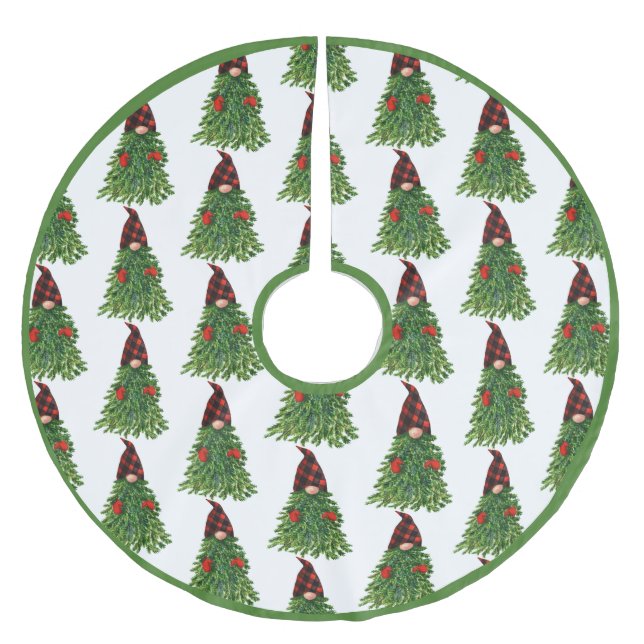 Jupon De Sapin En Polyester Brossé Gnome Christmas Tree Buffalo Check mignonne Holida (Devant)