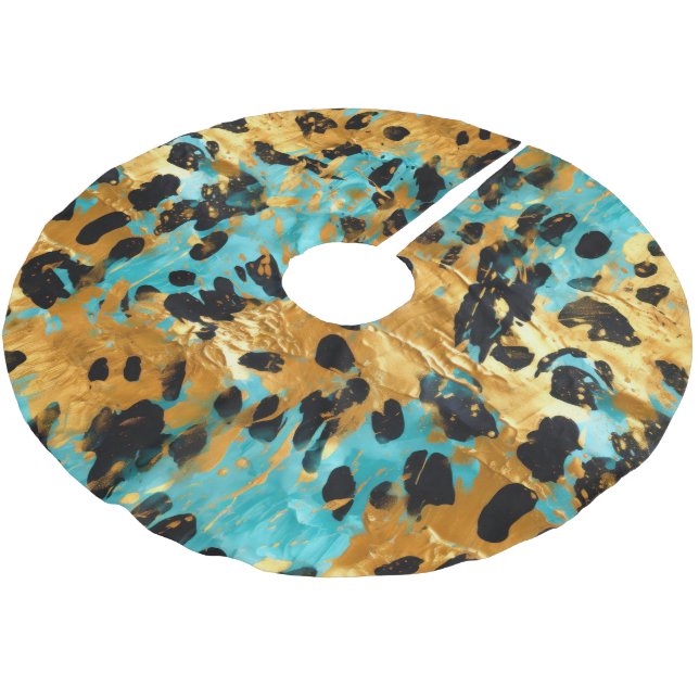 Jupon De Sapin En Polyester Brossé Gold Aqua Black Leopard Animal (Angle)