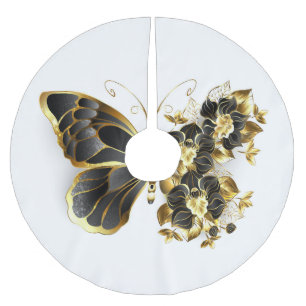 Jupon De Sapin En Polyester Brossé Gold flower Butterfly with Black Orchid