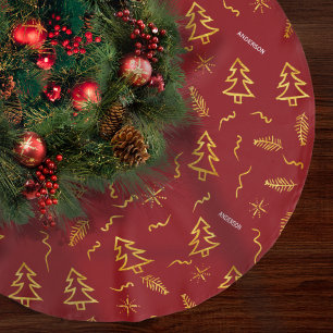 Jupon De Sapin En Polyester Brossé Gold Foil Noël Arbre Motif Red Holiday Party