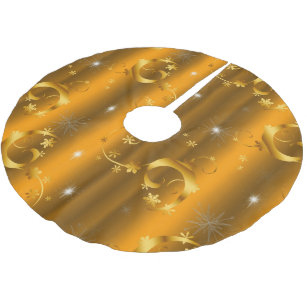 Jupon De Sapin En Polyester Brossé Gold Stars et Swirls Lux Christmas