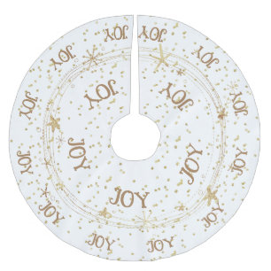 Jupon De Sapin En Polyester Brossé Gold Stars, JOY, Noël,