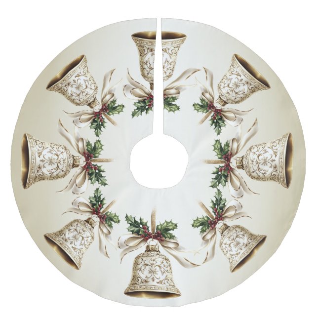 Jupon De Sapin En Polyester Brossé Golden Christmas Bell Shiny Stars Green Feuilles (Devant)