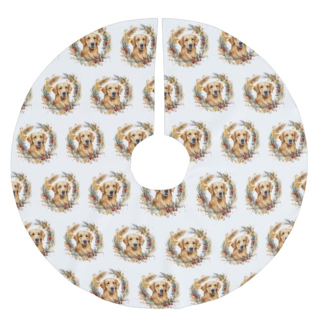 Jupon De Sapin En Polyester Brossé Golden Retriever Christmas Wreath Festive Pup (Devant)