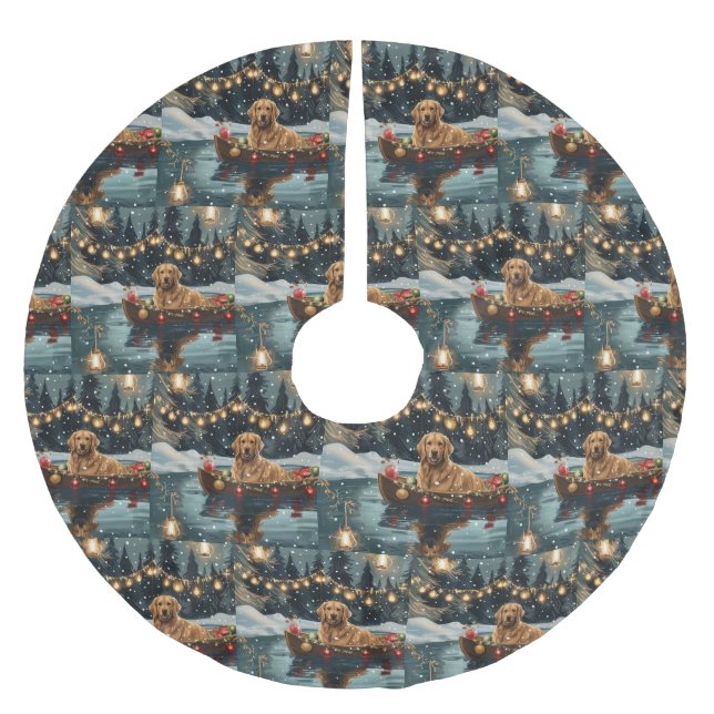 Jupon De Sapin En Polyester Brossé Golden Retriever Noël Festive Voyage (Devant)