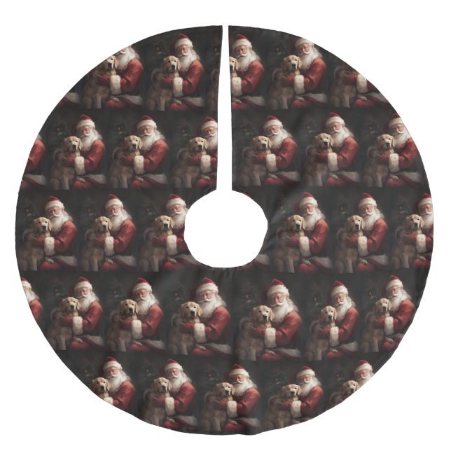 Jupon De Sapin En Polyester Brossé Golden Retriever with Santa Clause Christmas (Devant)