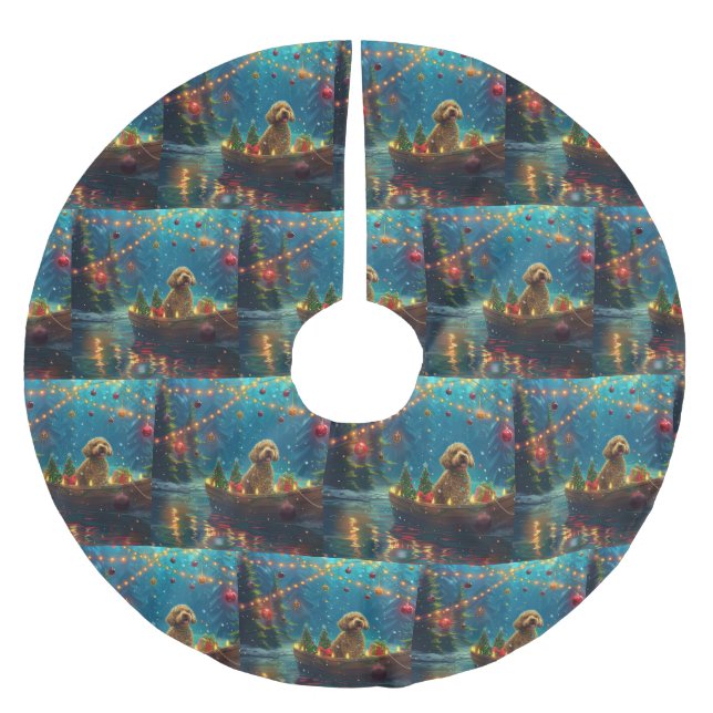 Jupon De Sapin En Polyester Brossé Goldendoodle Noël Festive Voyage (Devant)