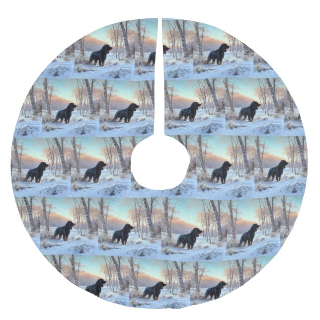 Jupon De Sapin En Polyester Brossé Gordon Setter Laisse Il Neige Noël (Devant)