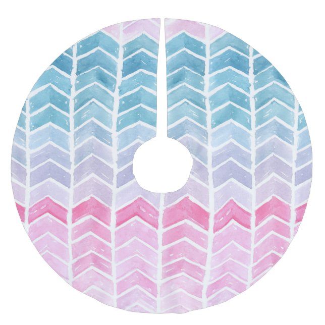 Jupon De Sapin En Polyester Brossé Gradient Chevron : Aquarelle Motif Herringbone. (Devant)