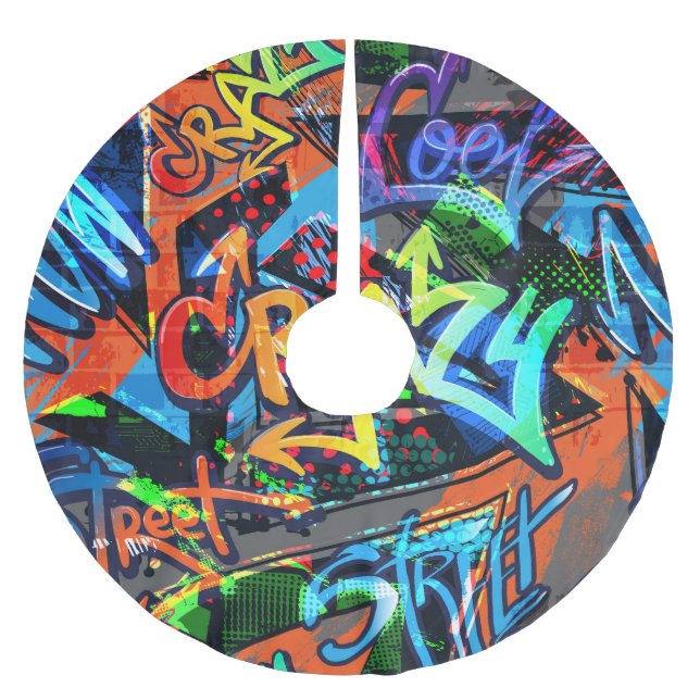 Jupon De Sapin En Polyester Brossé Graffiti lumineux, design graphique urbain. (Devant)