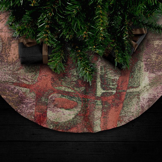 Jupon De Sapin En Polyester Brossé Graffiti peint Grunge Automne Rouge Vert rouille (Créateur téléchargé)