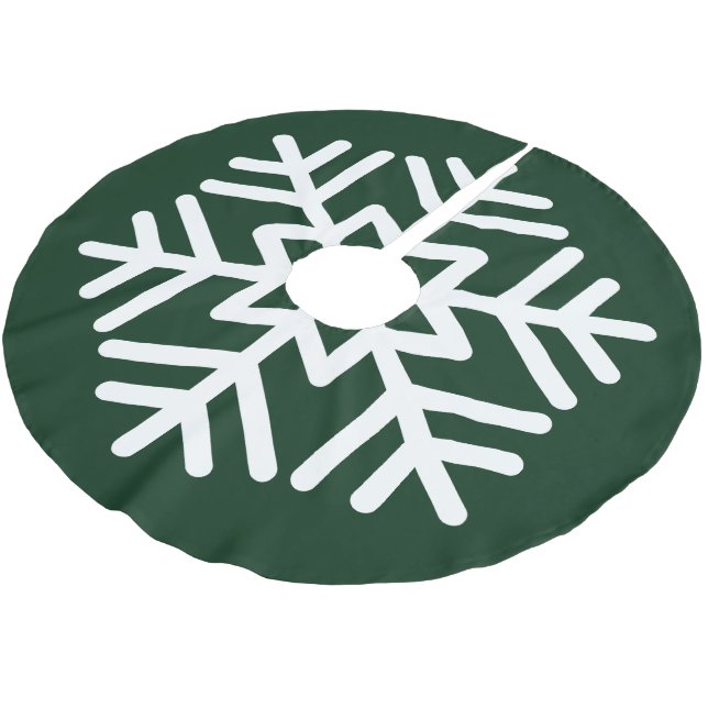 Jupon De Sapin En Polyester Brossé Grand flocon blanc sur fond vert forêt (Angle)