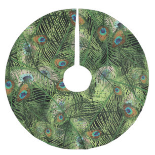 Jupon De Sapin En Polyester Brossé Grand Peacock Plumage Motif