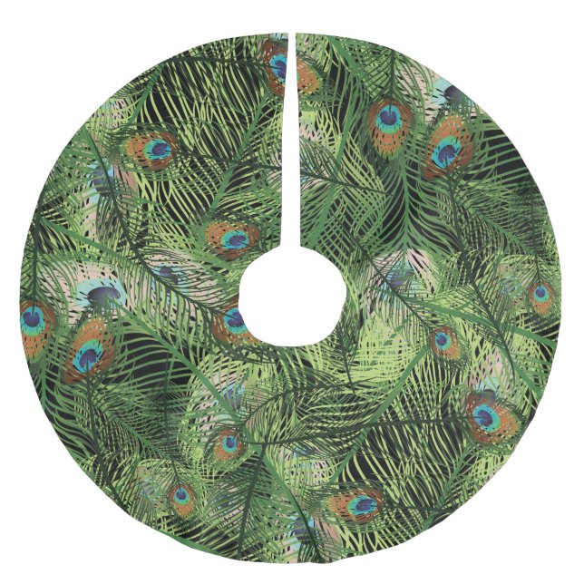 Jupon De Sapin En Polyester Brossé Grand Peacock Plumage Motif (Devant)