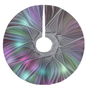 Jupon De Sapin En Polyester Brossé Grande Fleur colorée Abstraite Trippy Fractal Art