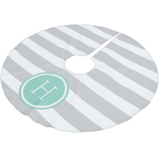 Jupon De Sapin En Polyester Brossé Gray and Aqua Preppy Stripes Monogramme