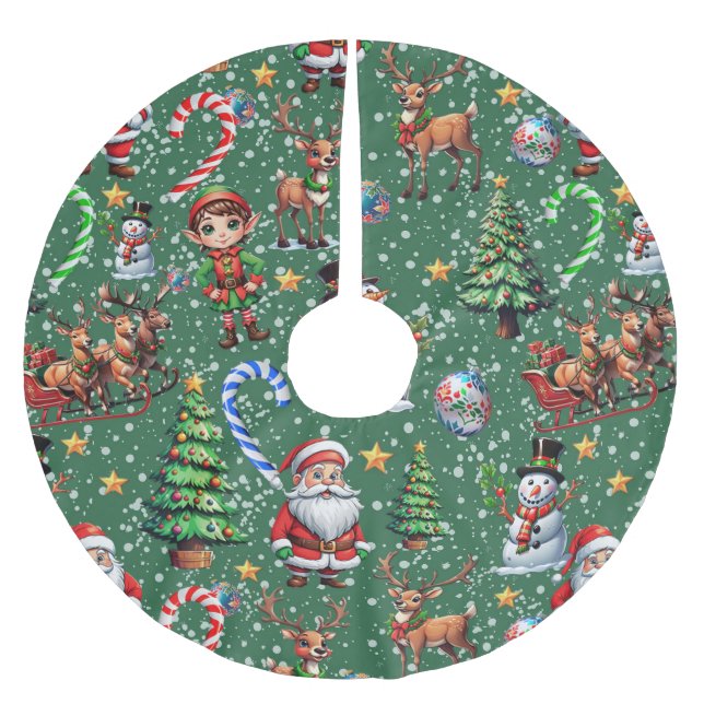 Jupon De Sapin En Polyester Brossé Green Background Christmas Decorative Pattern (Devant)