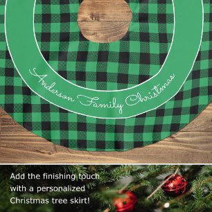 Jupon De Sapin En Polyester Brossé Green Buffalo Plaid Nom de famille Noël rustique