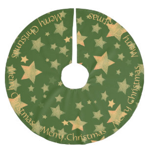 Jupon De Sapin En Polyester Brossé Green Gold Stars Élégant Vintage Joyeux Noël