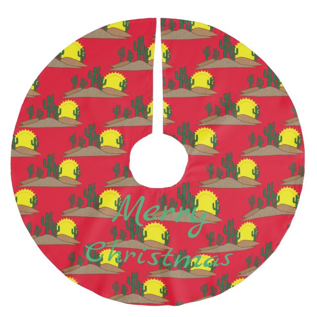 Jupon De Sapin En Polyester Brossé Green Saguaro Cactus Desert Sunrise Thunder_Cove (Devant)