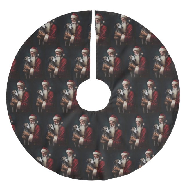 Jupon De Sapin En Polyester Brossé Greyhound avec Noël Festif du Père Noël (Devant)