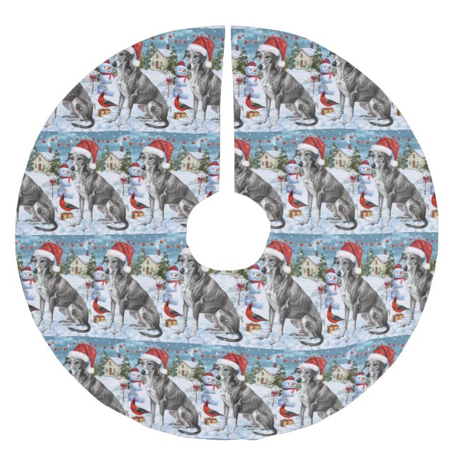 Jupon De Sapin En Polyester Brossé Greyhound Winter Wonderland Christmas Joie (Devant)
