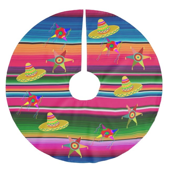 Jupon De Sapin En Polyester Brossé Grille Blanche Serape Mexicaine Mexique Noël (Devant)