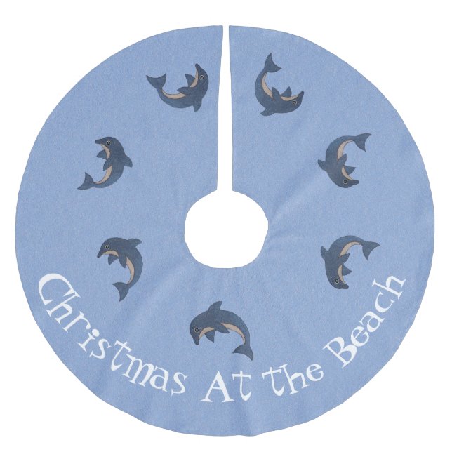 Jupon De Sapin En Polyester Brossé Groupe Bleu Blanc Jumping dauphins Plage Noël (Devant)