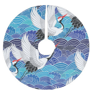 Jupon De Sapin En Polyester Brossé Grue japonaise : Motif orné d'oiseaux.