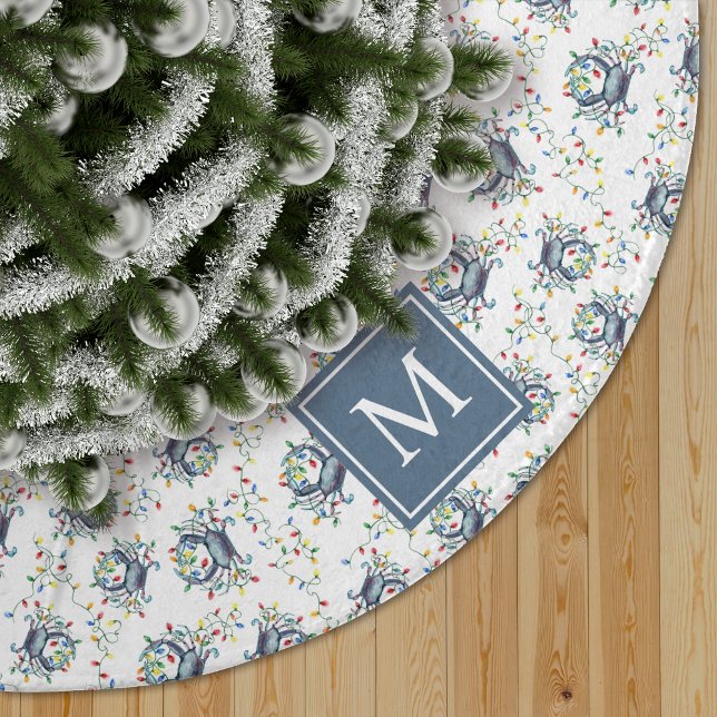 Jupon De Sapin En Polyester Brossé Guirlande de crabe côtier monogramme de Noël (Créateur téléchargé)