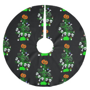 Jupon De Sapin En Polyester Brossé halloween cauchemar noël arbre citrouille