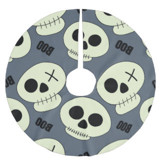Jupon De Sapin En Polyester Brossé Halloween Crâne, Boo Design Enfant.