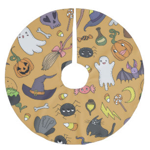 Jupon De Sapin En Polyester Brossé Halloween Doodle Objets Motif sans couture