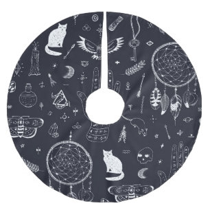 Jupon De Sapin En Polyester Brossé Halloween Magic : Vintage Doodle Motif.
