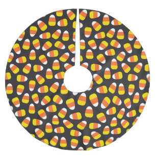 Jupon De Sapin En Polyester Brossé Halloween Trou ou traiter Candy Corn Motif Noir