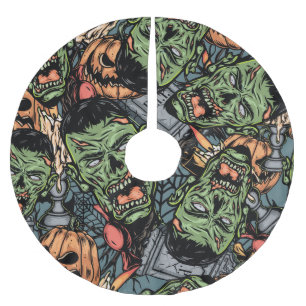Jupon De Sapin En Polyester Brossé Halloween Vintage : Motif d'éléments colorés