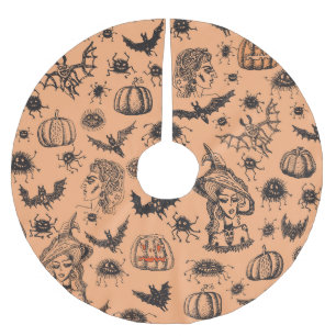 Jupon De Sapin En Polyester Brossé Halloween Witch Silhouette : Motif de dessin animé