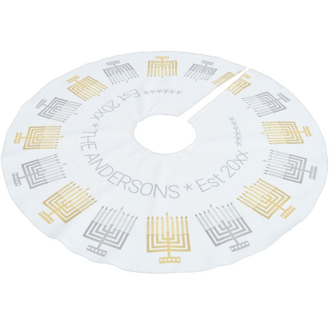 Jupon De Sapin En Polyester Brossé Hanoukka Élégant Or Moderne Et Tone Argent (Angle)