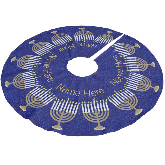 Jupon De Sapin En Polyester Brossé Hanoukka Gold Menorah Famille Chrismukkah (Angle)