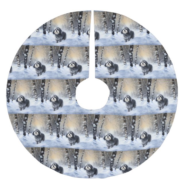 Jupon De Sapin En Polyester Brossé Havanais laissez-le neiger Noël (Devant)