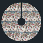 Jupon De Sapin En Polyester Brossé Havanais Winter Wonderland Noël Joie<br><div class="desc">Ce design festif reflète l'esprit joyeux de la période des fêtes, avec un adorable petit portant un chapeau de Père Noël. Le chien est niché dans un pays des merveilles hivernales, avec un bonhomme de neige, un sapin de Noël décoré et des cadeaux joliment emballés. Les flocons de neige tombent...</div>