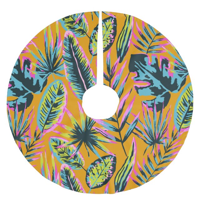 Jupon De Sapin En Polyester Brossé Hawaiian Tropical Feuilles Et Plante Imprimer Moti (Devant)