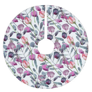 Jupon De Sapin En Polyester Brossé Herbes de champ Rosebuds Motif d'aquarelle
