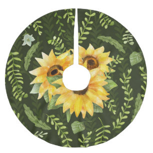 Jupon De Sapin En Polyester Brossé Herbes de tournesols Feuille Motif d'aquarelle