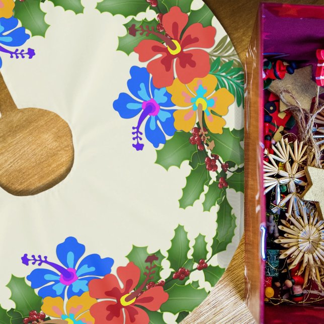 Jupon De Sapin En Polyester Brossé Hibiscus à Holly Hawaii Noël (Créateur téléchargé)