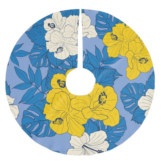 Jupon De Sapin En Polyester Brossé Hibiscus fleurs et feuilles (Devant)