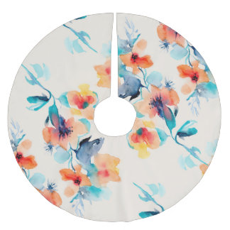 Jupon De Sapin En Polyester Brossé Hibiscus Flowers : Motif d'illustration aquarelle