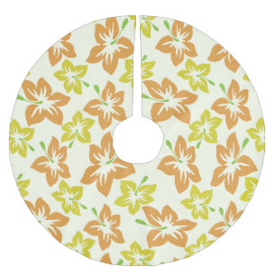 Jupon De Sapin En Polyester Brossé Hibiscus Jaune, Hibiscus Orange, Modèle Floral